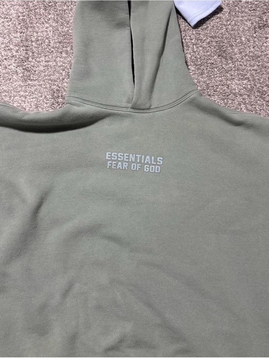Essentials Tops - Essentials Fear of God Olive Green Hoodie with Light Gray Logo